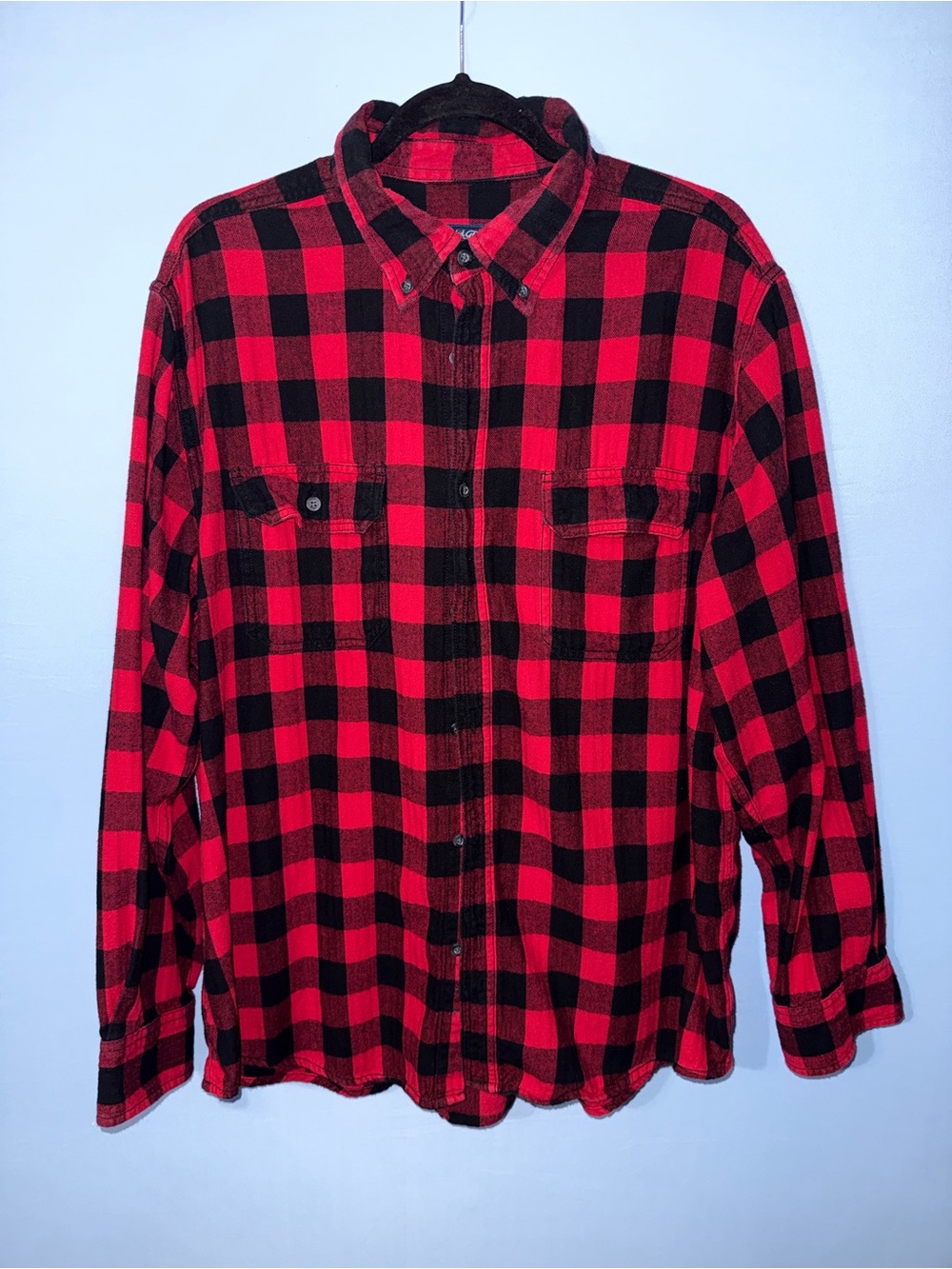 Faded Glory Red and Black Plaid Button-Down Shirt